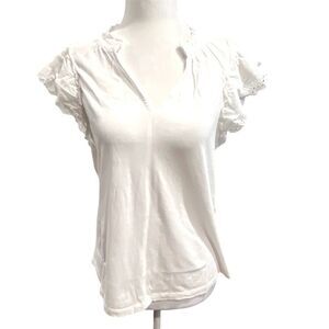 NWT J‎ Crew Eyelet Flutter-sleeve Top For Women Small White V-Neck